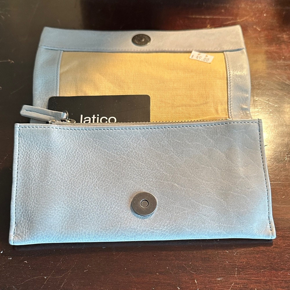 Latico Light Blue and Tan Leather Clutch